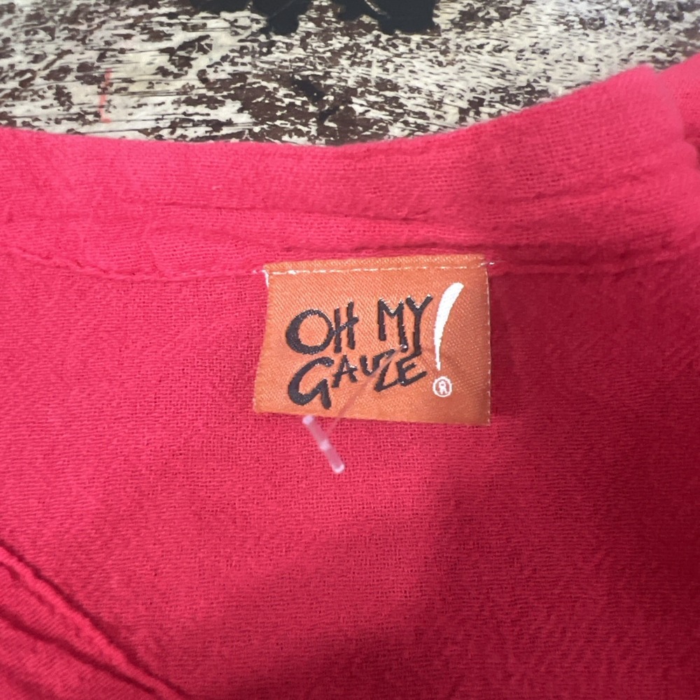 oh my gauze red gauze half sleeve cotton cutout cardigan jacket woman's 1 S M - Picture 5 of 7